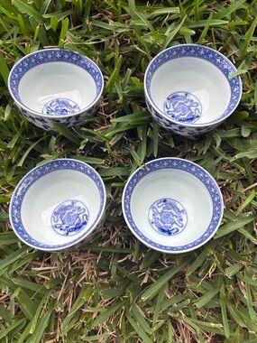 Blue and White Porcelain Tea Cups - Set of 4